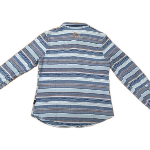 PATAGONIA Womens Fjord Flannel Shirt Blue Brown White Stripe Organic Cotton sz M - Picture 3 of 12